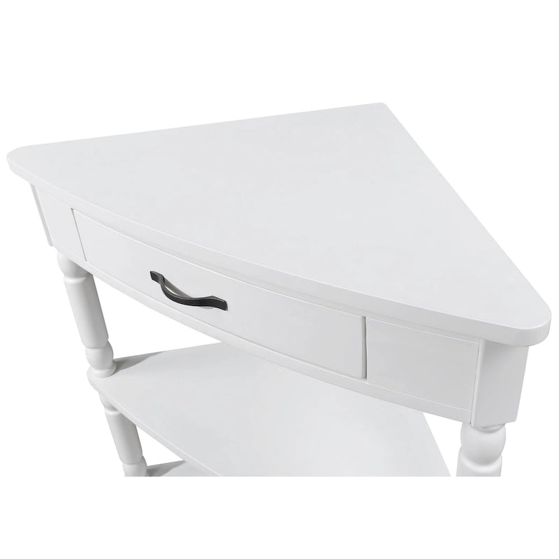 Tavolino angolare a 3 ripiani triangolare, singolo, espresso/bianco