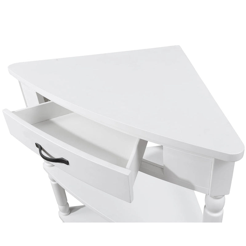 Tavolino angolare a 3 ripiani triangolare, singolo, espresso/bianco