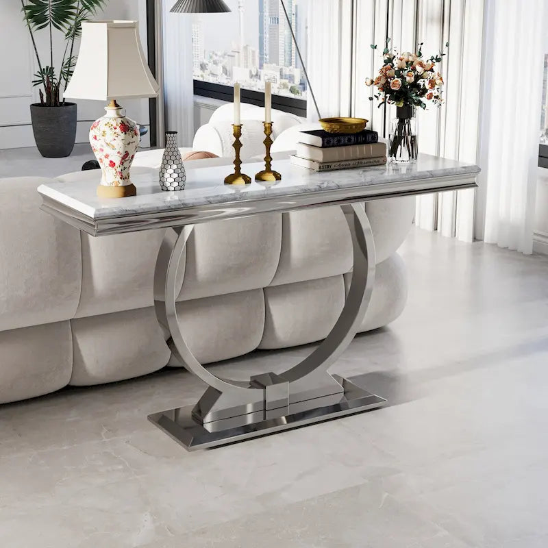 Consolle da 50", argento/bianco/nero, base a U, montaggio a 1 persona