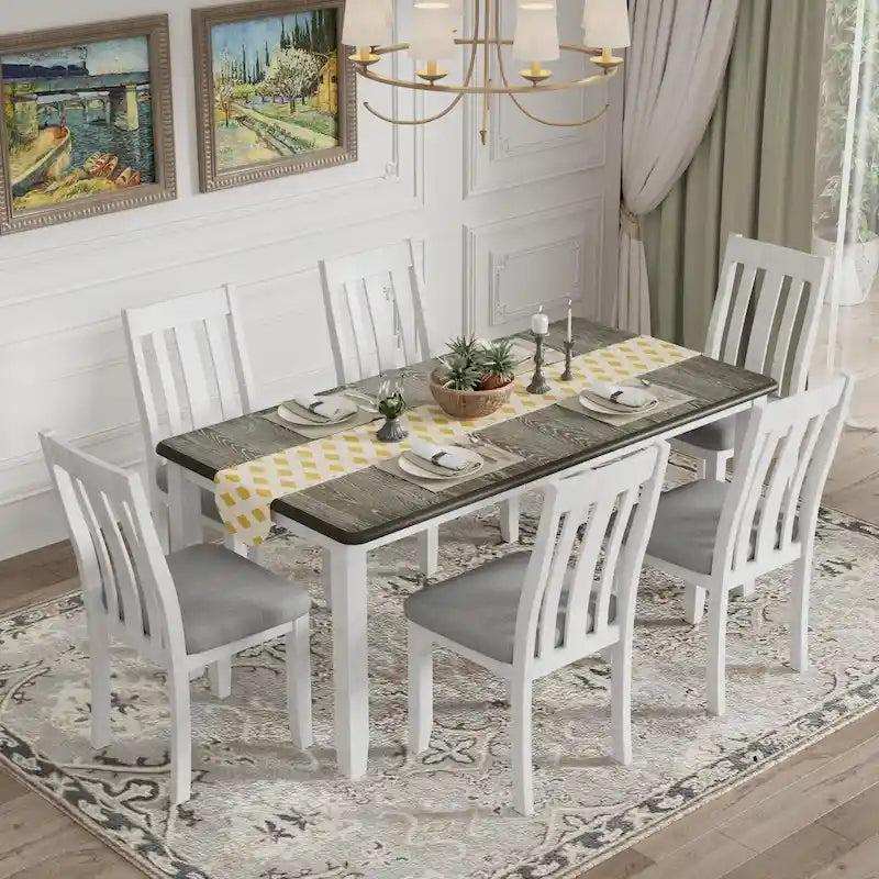 Set tavolo da pranzo allungabile antico marrone per 7