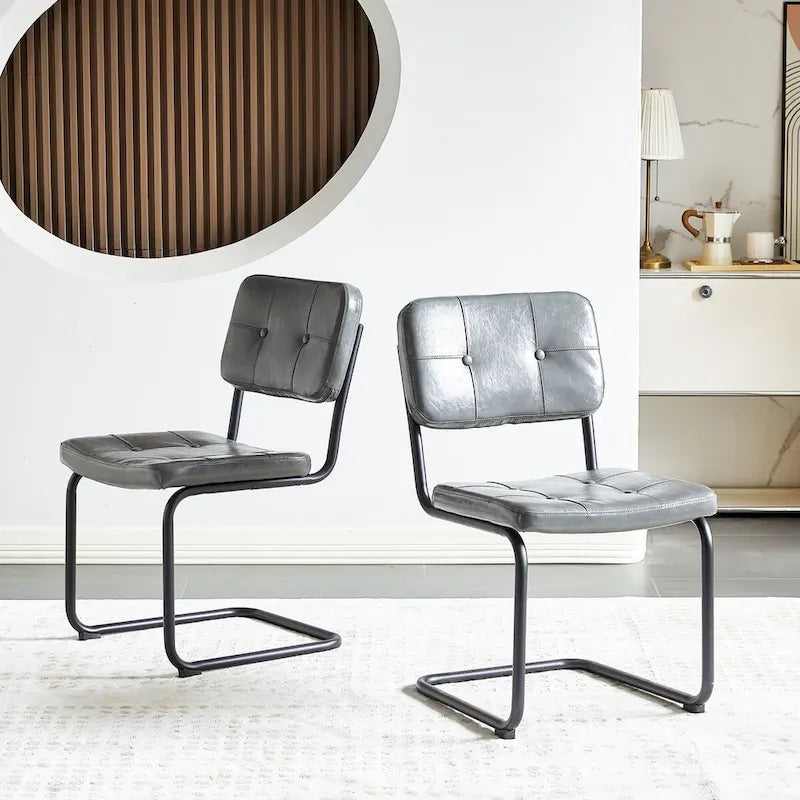 Sedia da pranzo in pelle PU con gambe in metallo, grigio chiaro/marrone, set da 2 o 4
