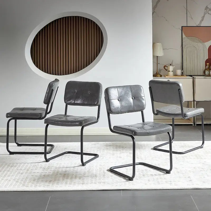 Sedia da pranzo in pelle PU con gambe in metallo, grigio chiaro/marrone, set da 2 o 4