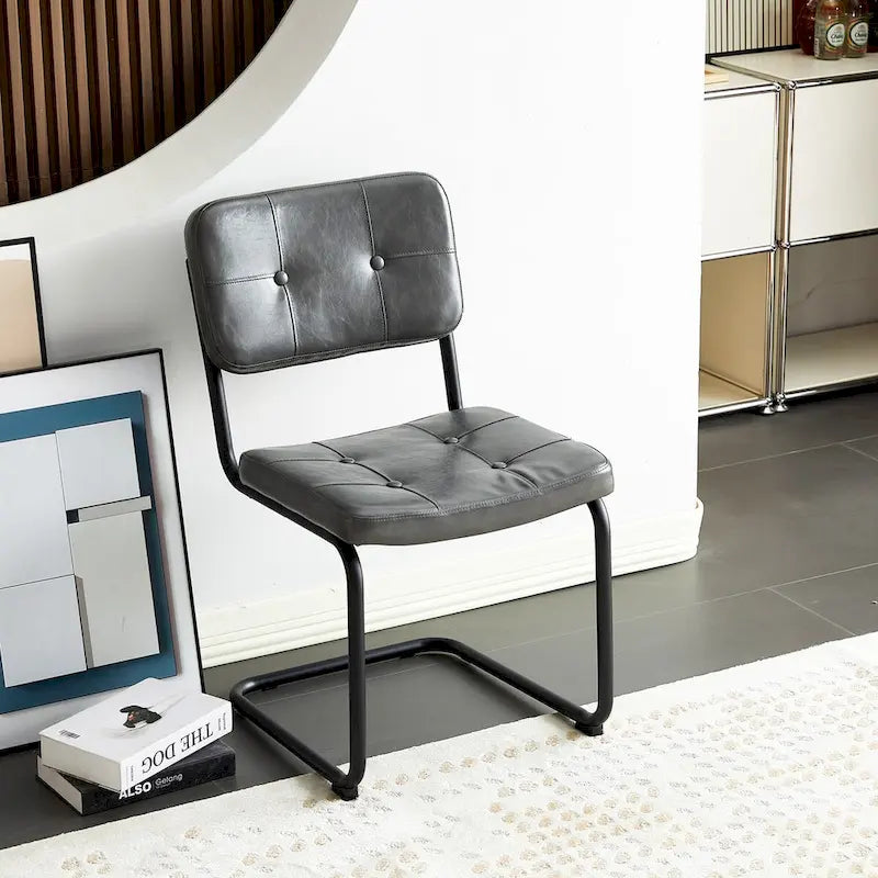 Sedia da pranzo in pelle PU con gambe in metallo, grigio chiaro/marrone, set da 2 o 4
