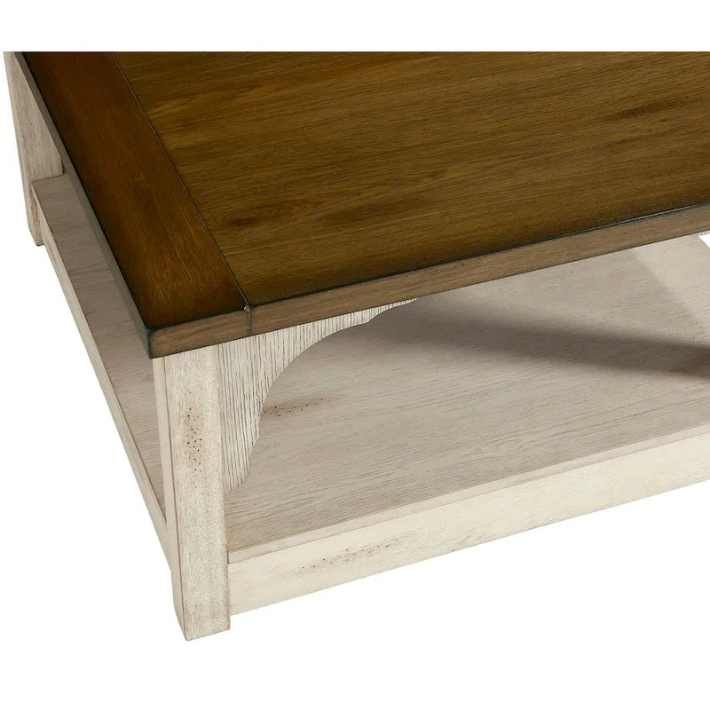 Tavolino rotondo con finitura rovere e bianco antico, stile rustico, 1 persona