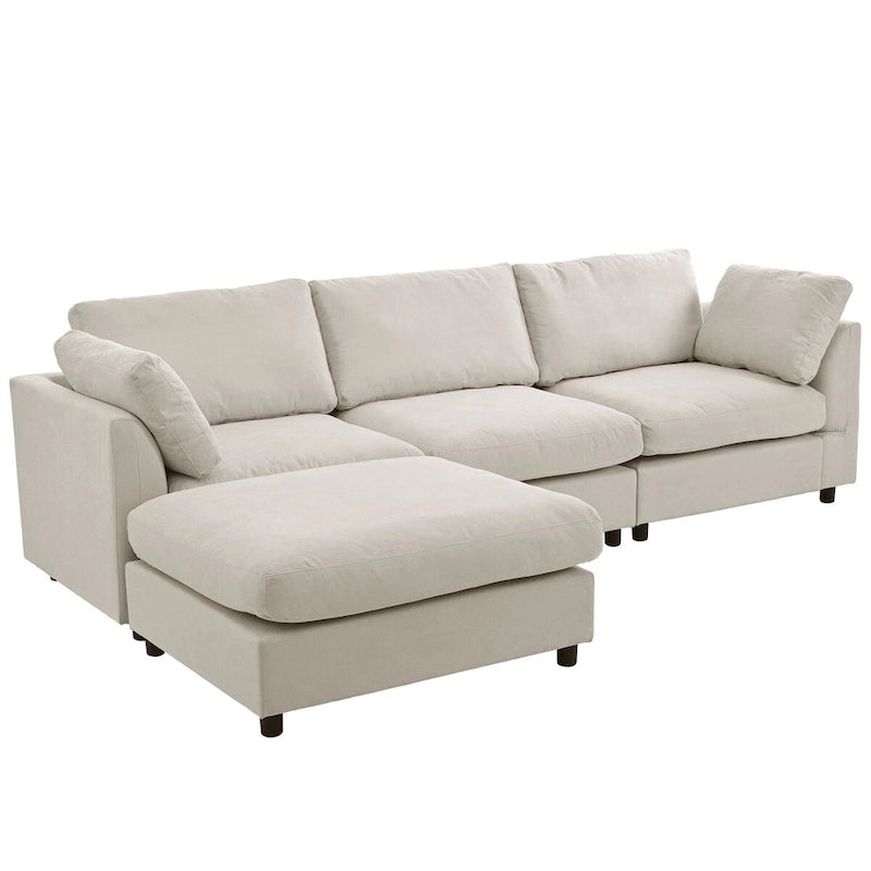 Divano componibile trasformabile imbottito, divano a L con chaise longue reversibile per soggiorno