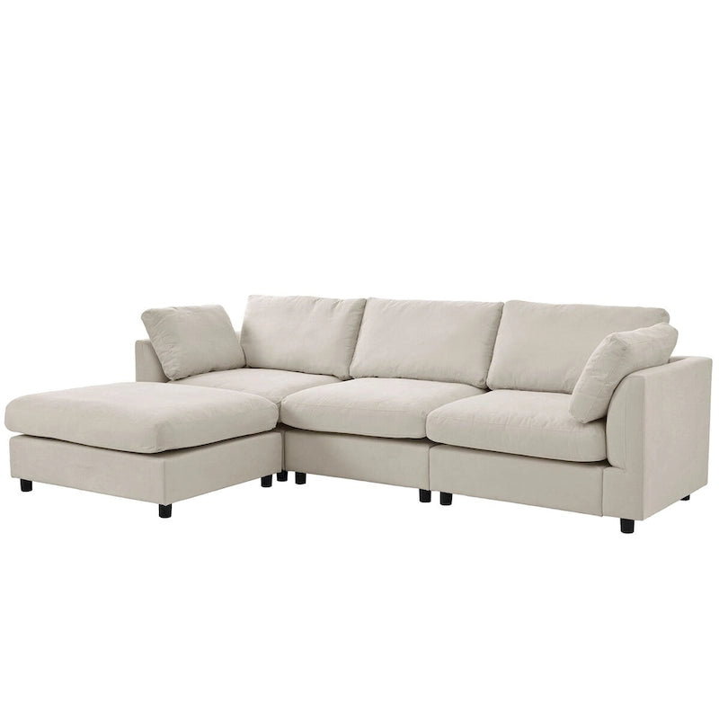 Divano componibile trasformabile imbottito, divano a L con chaise longue reversibile per soggiorno
