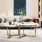Tavolini da caffè rotondi con piano in marmo bianco, base dorata, set da 2