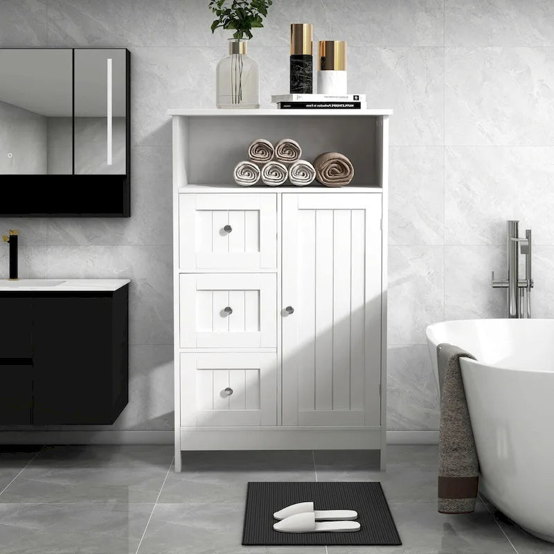Mobiletto per bagno autoportante con finitura in legno bianco da 60 cm