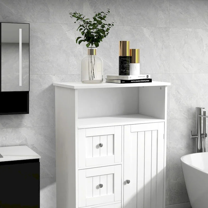 Mobiletto per bagno autoportante con finitura in legno bianco da 60 cm