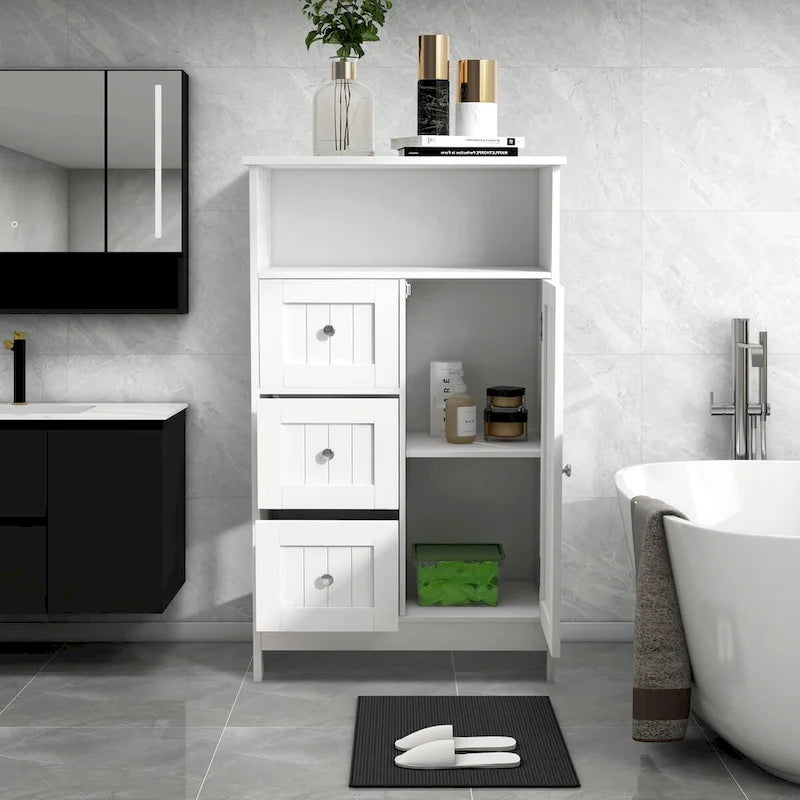 Mobiletto per bagno autoportante con finitura in legno bianco da 60 cm