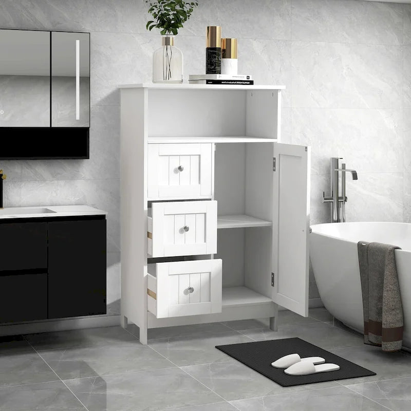 Mobiletto per bagno autoportante con finitura in legno bianco da 60 cm