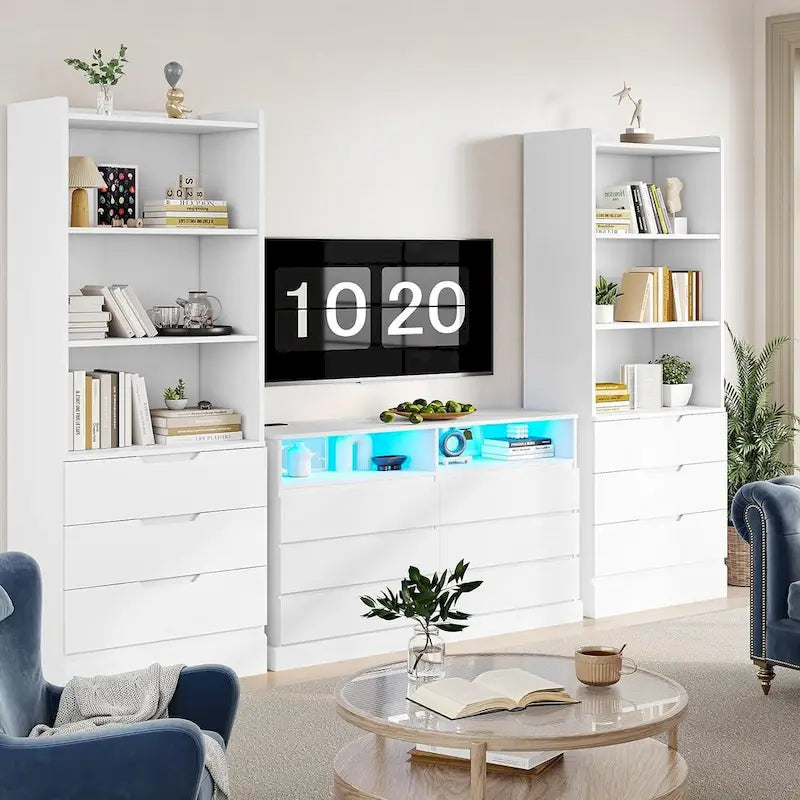 Mobile contenitore alto bianco/nero con 3 cassetti e 3 ripiani aperti, montaggio in 1 persona