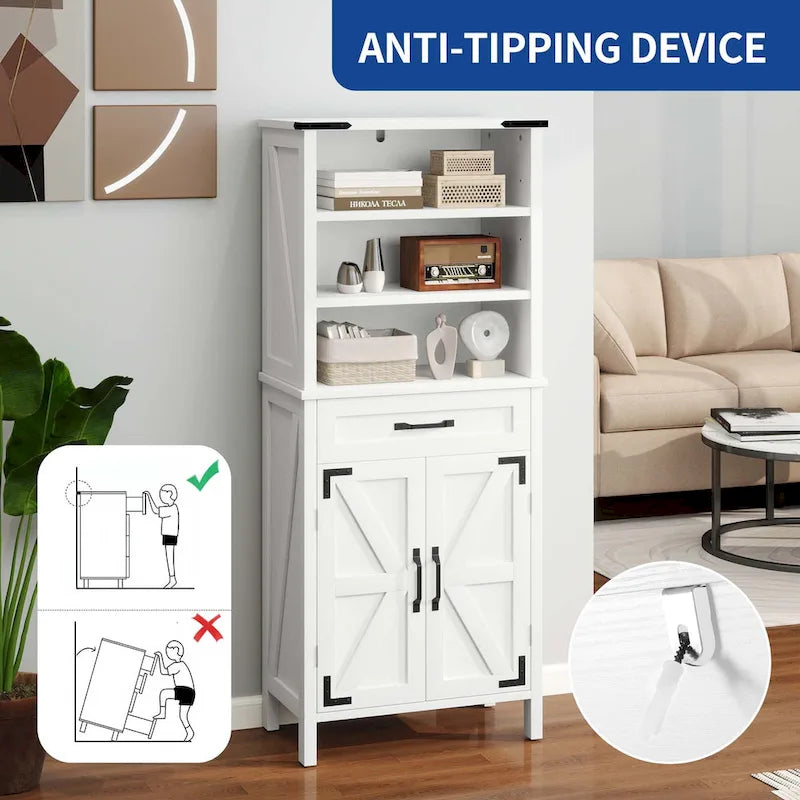 Mobile Alto Contenitore con Cassetto, 3 Ripiani e Anta, Bianco/Marrone – Montaggio per 1 Persona