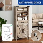 Mobile Alto Contenitore con Cassetto, 3 Ripiani e Anta, Bianco/Marrone – Montaggio per 1 Persona