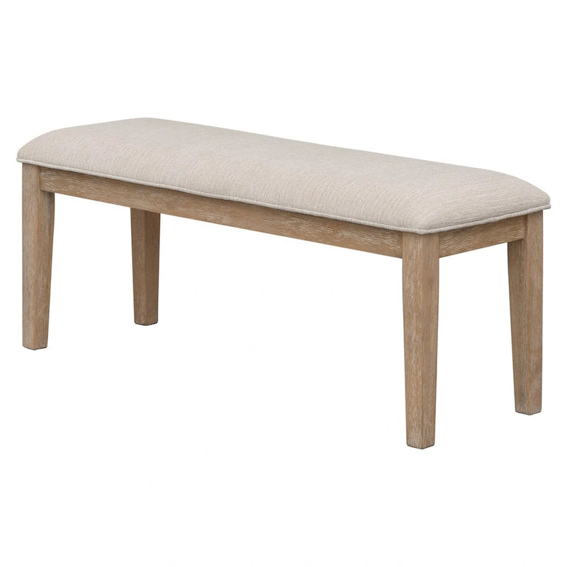Set da pranzo 6 pezzi in legno naturale con panca, 6 posti